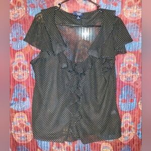 Chaps Black Matching Polka Dot  Blouse And Skirt With Slip